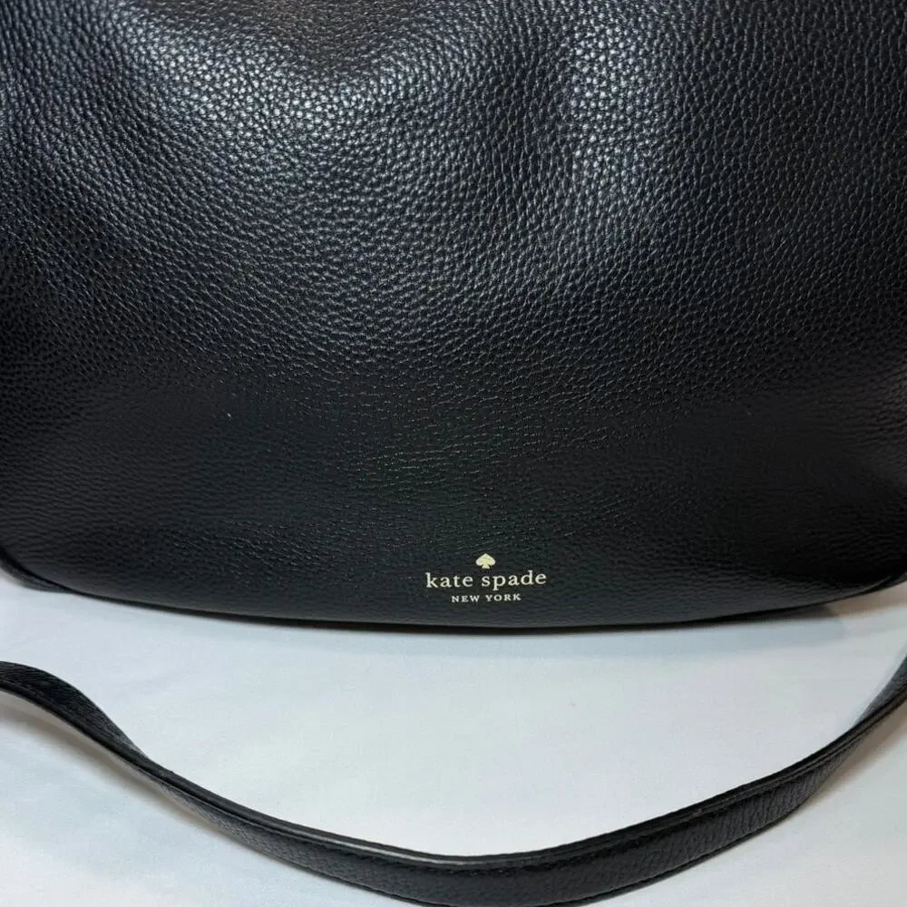 Kate Spade Black Pebbled Leather Crossbody Shoulder Bag Slouchy Everyday - Picture 14 of 16